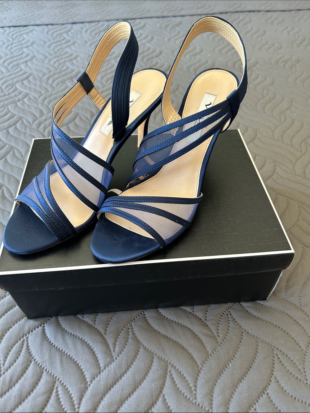 Gorgeous Nina Navy Vidonia Strappy Slingback Heels with Mesh Insets